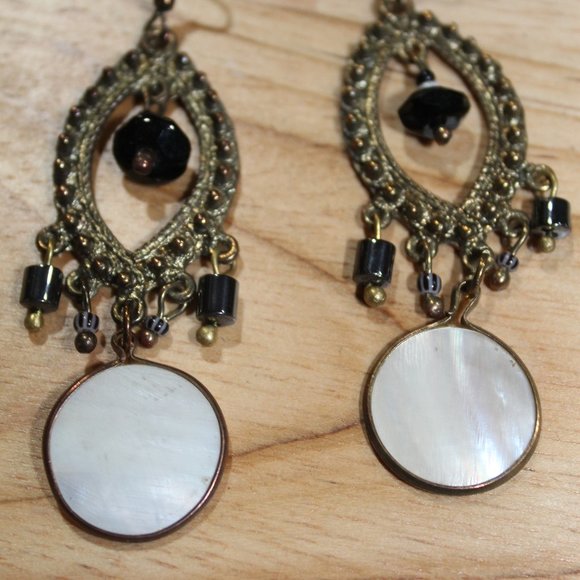 Estate Vintage Filigree Mother of Pearl Earrings - Picture 6 of 6